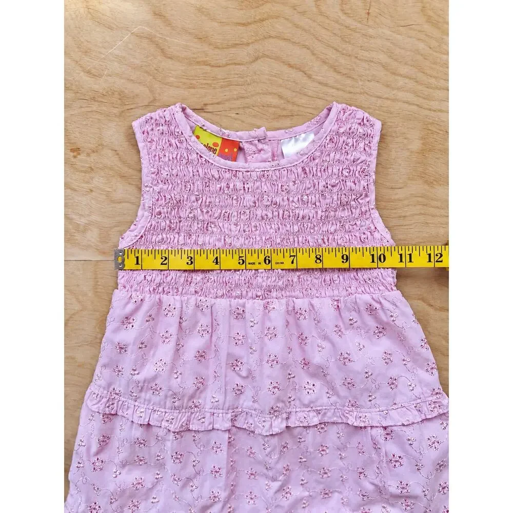 Penelope Mack Girls Size 5 Pink Eyelet Smocked Tiered Ruffle Dress Embroidered